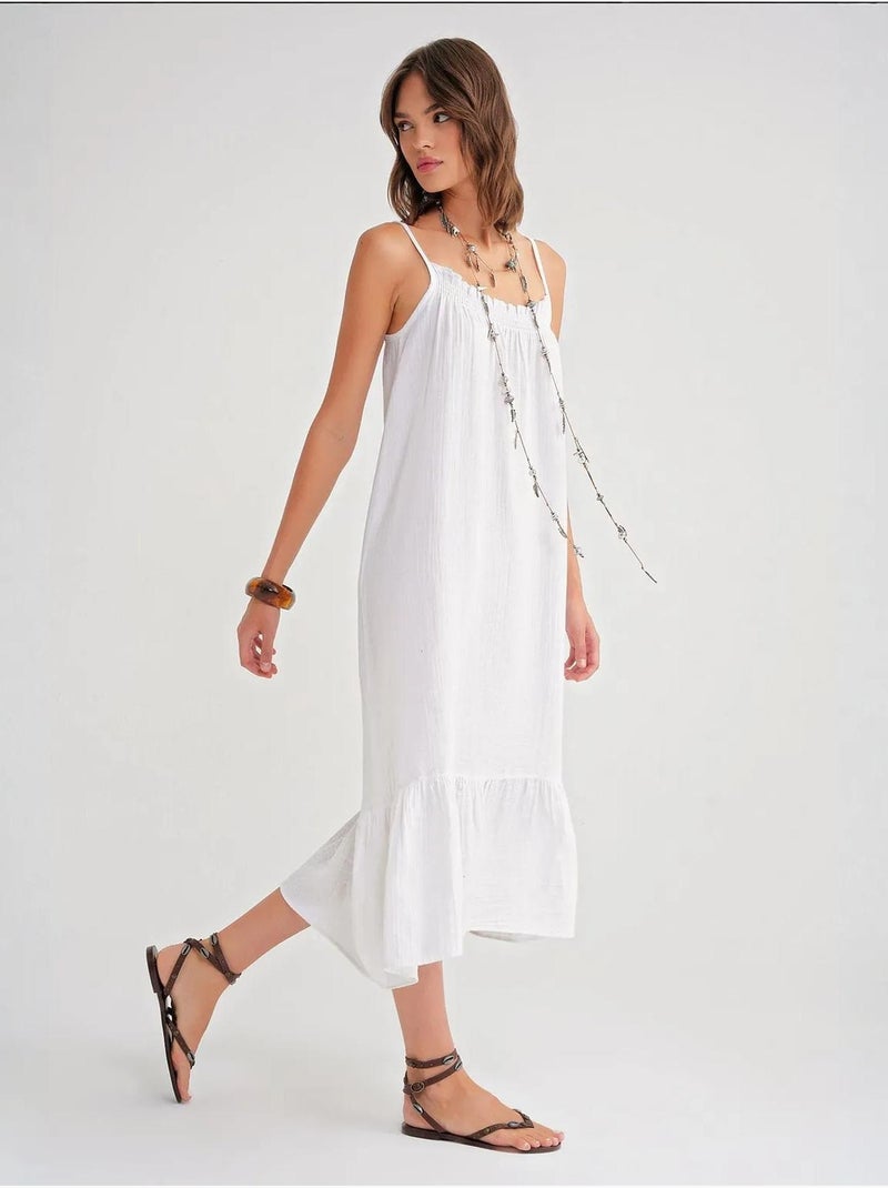Midi mousseline jurk met ruchesdetail mixray Wit - Kiabi