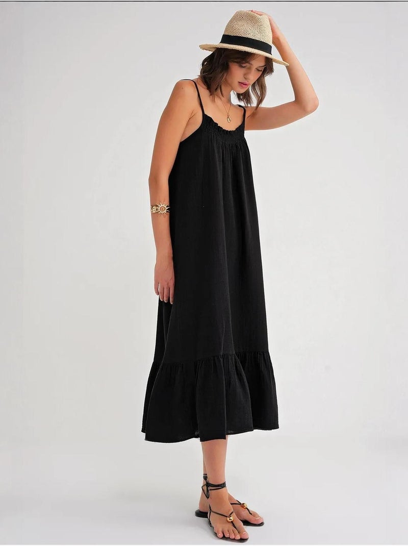 Midi mousseline jurk met ruchesdetail mixray Zwart - Kiabi