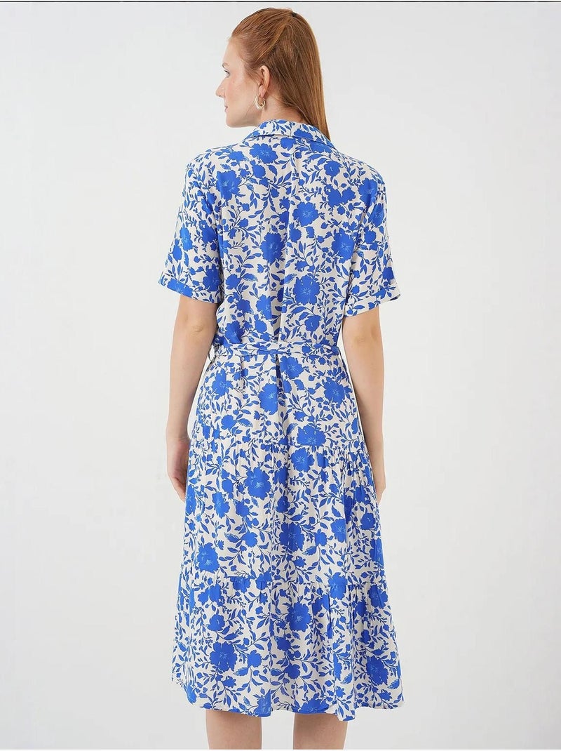 Midi-overhemdjurk met patroon bdart Electrisch blauw - Kiabi