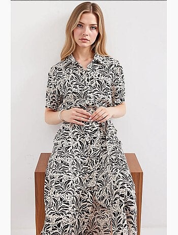 Midi overhemdjurk met zebraprint en ceintuur bdart