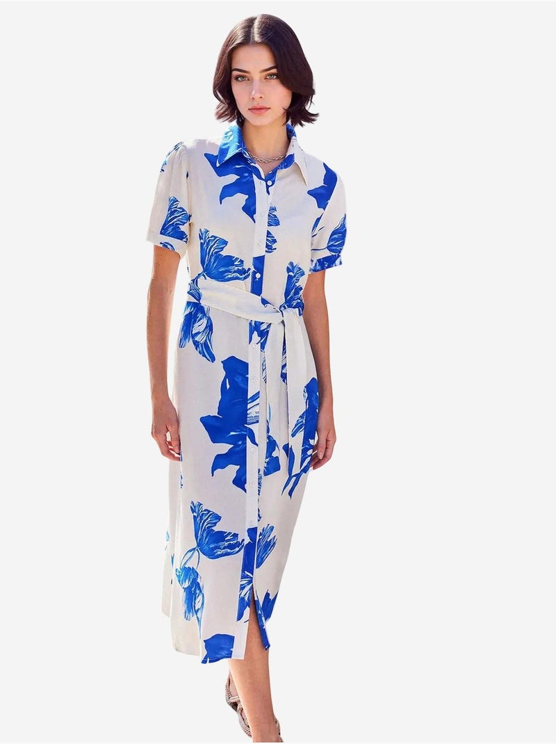Midi overhemdjurk met zebraprint en ceintuur bdart Wit - Kiabi