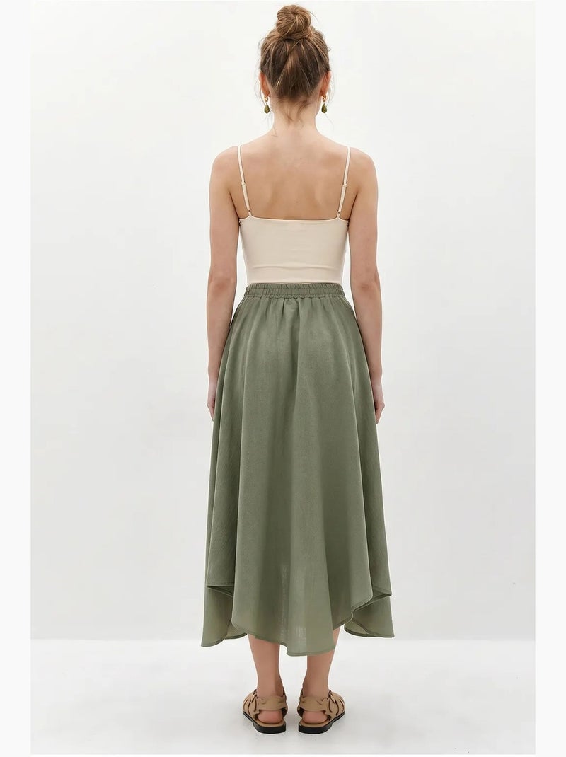 Midi-rok in a-lijn met hoge taille lucci Kaki - Kiabi