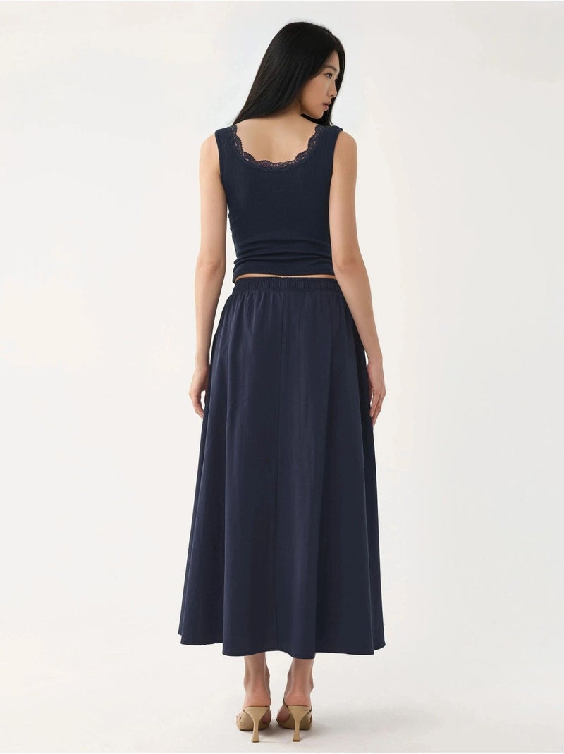 Midi-rok met elastische taille en zakken busem Marineblauw - Kiabi