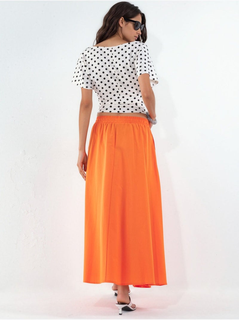 Midi-rok met elastische taille en zakken busem Oranje - Kiabi