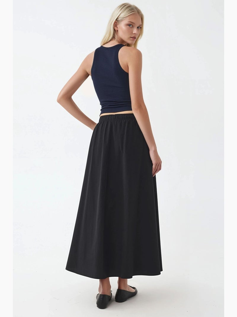 Midi-rok met elastische taille en zakken busem Zwart - Kiabi