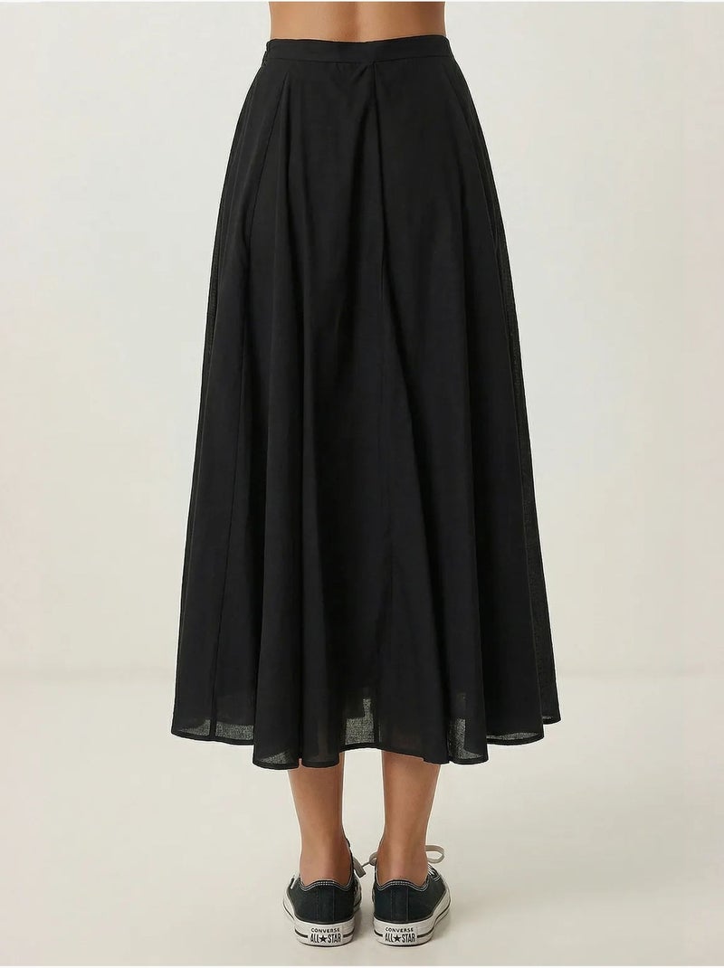Midi-rok met hoge taille en a-lijn model istanbul Zwart - Kiabi