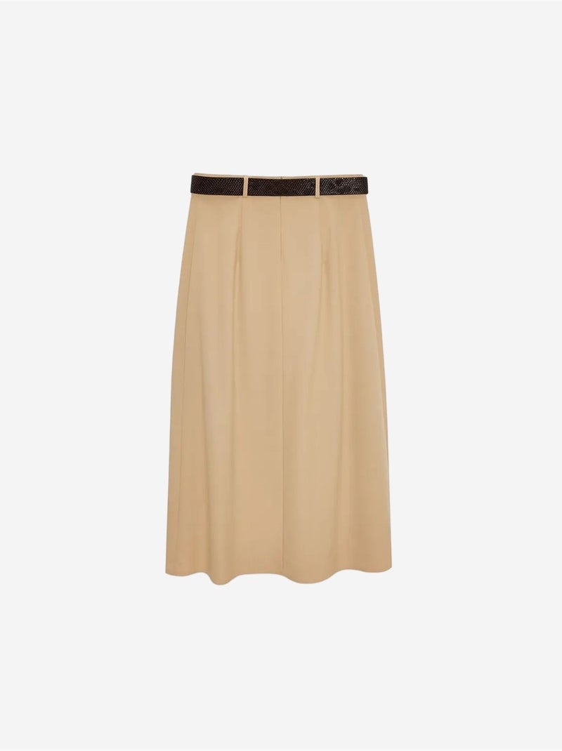 Midi rok met hoge taille en ceintuur dilvin Klei-beige - Kiabi