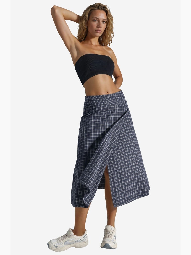 Midi-rok met hoge taille en ruitpatroon hiccup Marineblauw - Kiabi