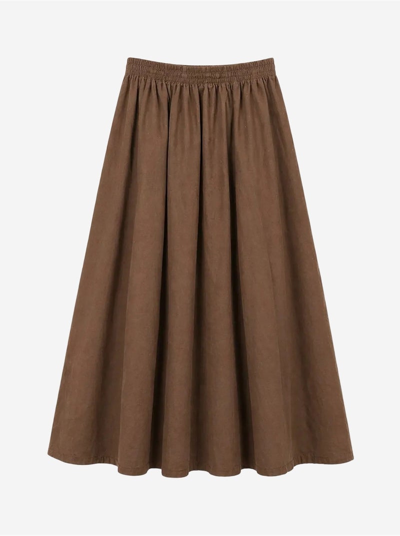 Midi-rok met hoge taille in a-lijn mixray Lichtbruin - Kiabi