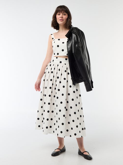 Midi rok met plooien en uitlopend model met stippenprint - Kiabi