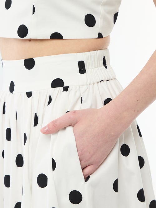 Midi rok met plooien en uitlopend model met stippenprint - Kiabi