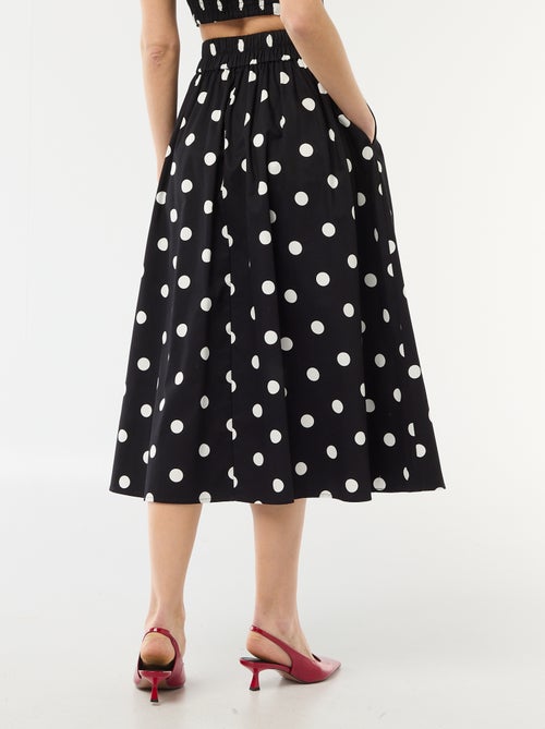 Midi rok met plooien en uitlopend model met stippenprint - Kiabi