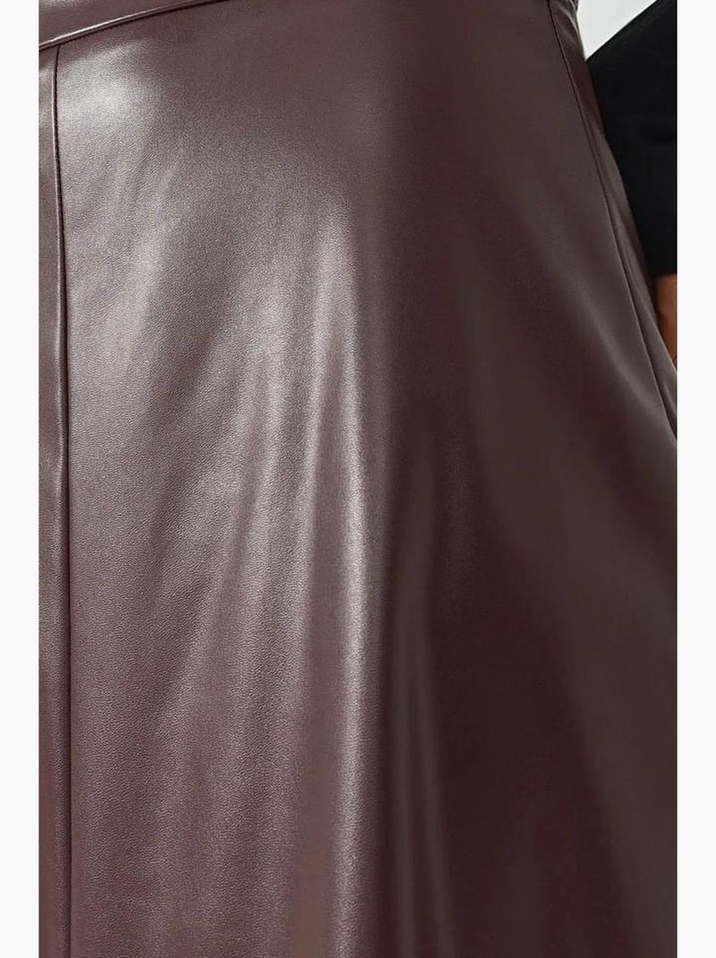 Midi-rok van imitatieleer met hoge taille hiccup Bordeauxrood - Kiabi