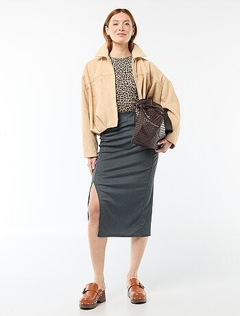 Midi rok van jerseytricot met textuur