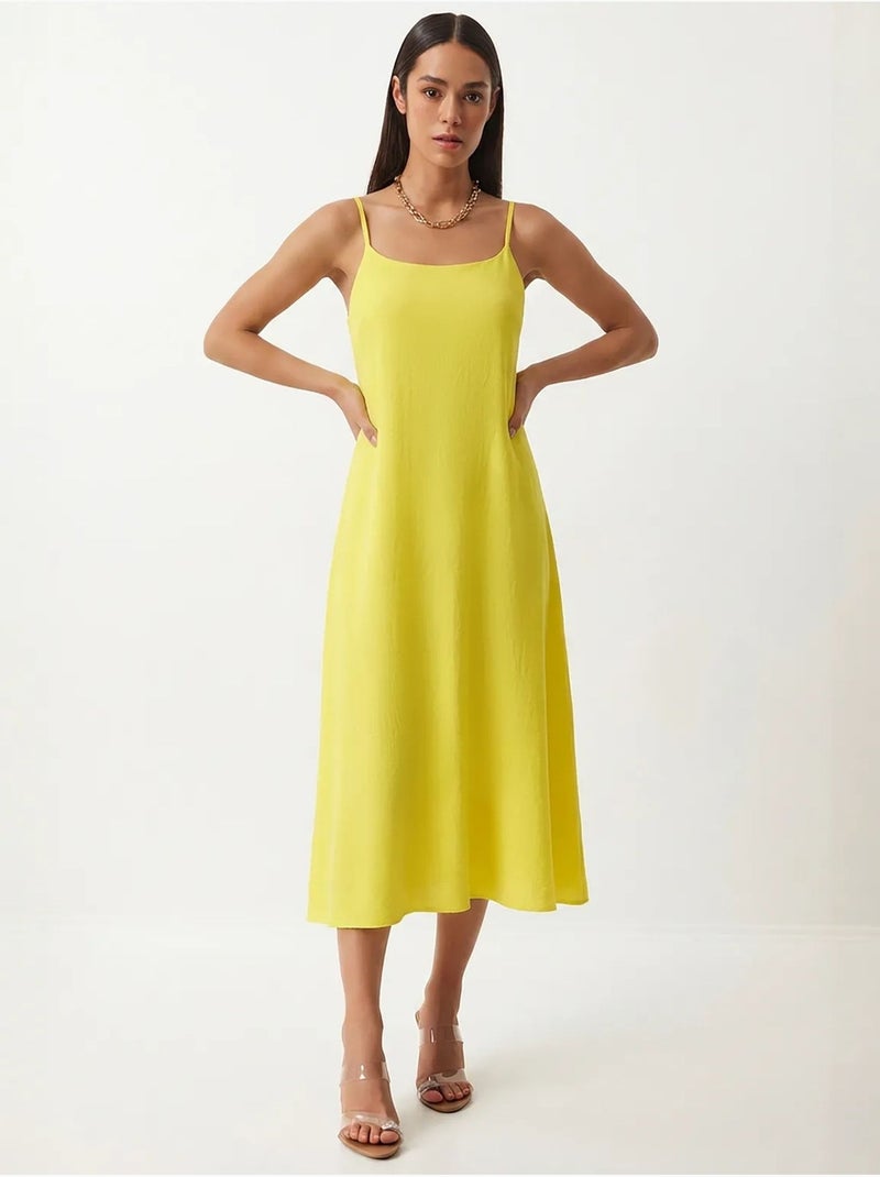 Midi slipdress van katoenen popeline istanbul Citroengeel - Kiabi