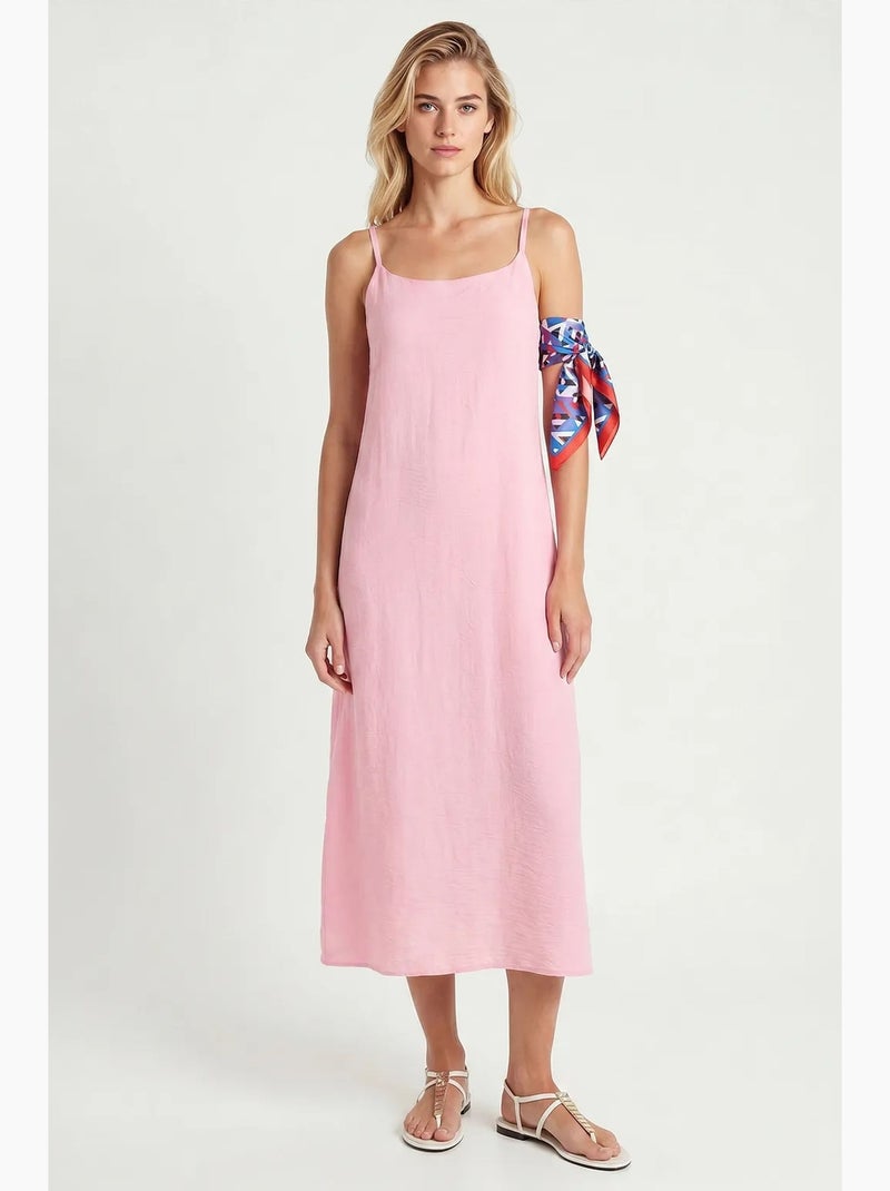 Midi slipdress van katoenen popeline istanbul Roze - Kiabi