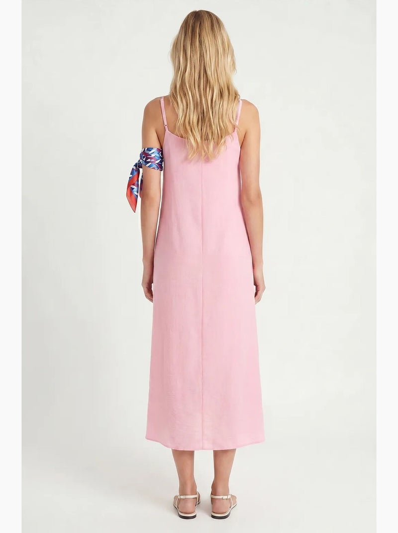 Midi slipdress van katoenen popeline istanbul Roze - Kiabi