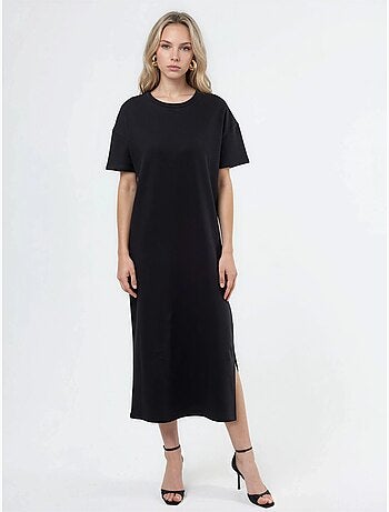 Midi t-shirt-jurk met ronde hals busem