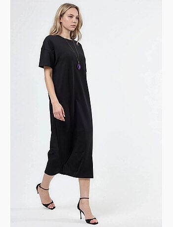 Midi t-shirt-jurk met ronde hals busem