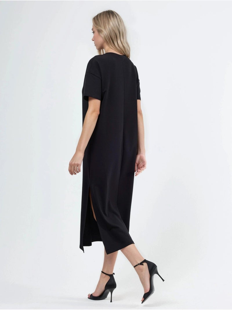 Midi t-shirt-jurk met ronde hals busem Zwart - Kiabi