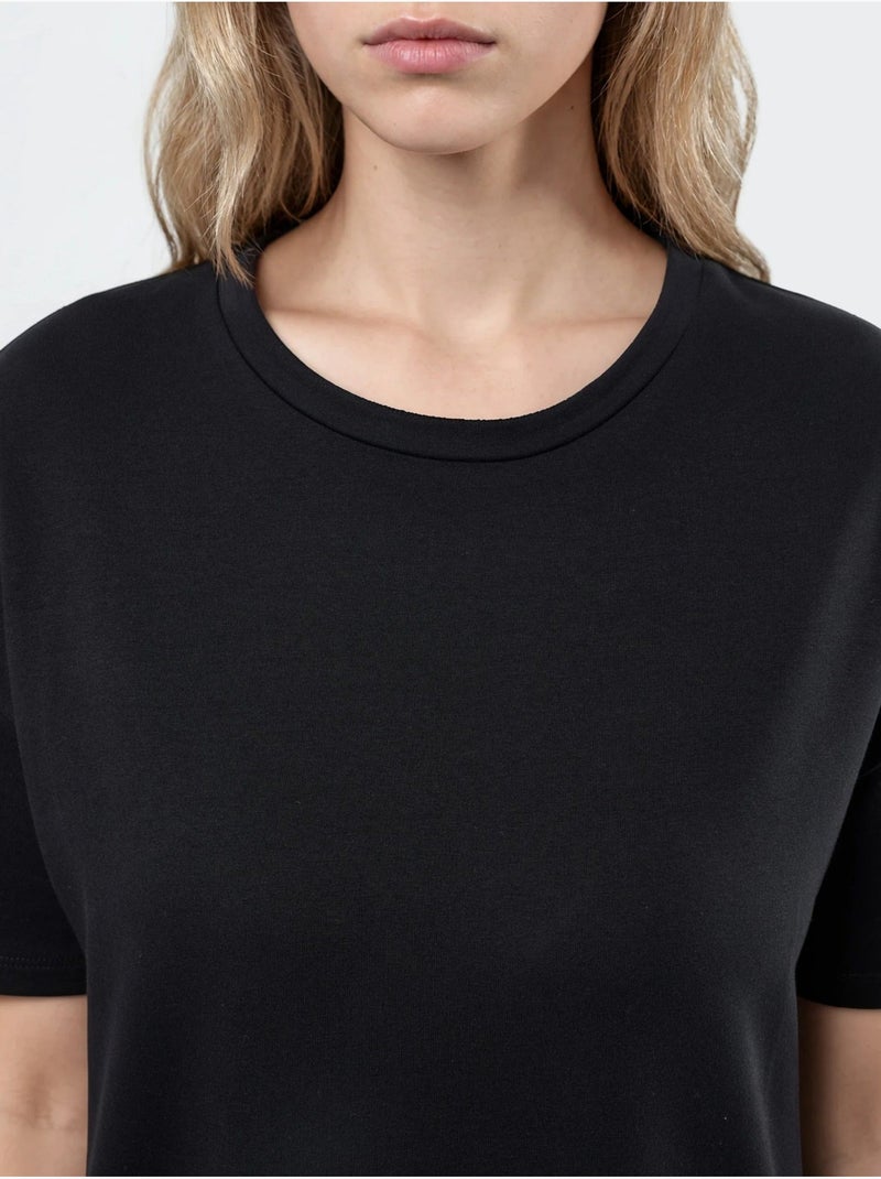 Midi t-shirt-jurk met ronde hals busem Zwart - Kiabi