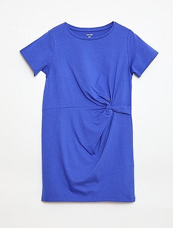 Midi T-shirtjurk met decoratieve knoop vooraan