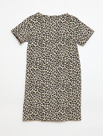 Midi T-shirtjurk met decoratieve knoop vooraan