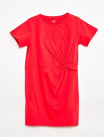 Midi T-shirtjurk met decoratieve knoop vooraan