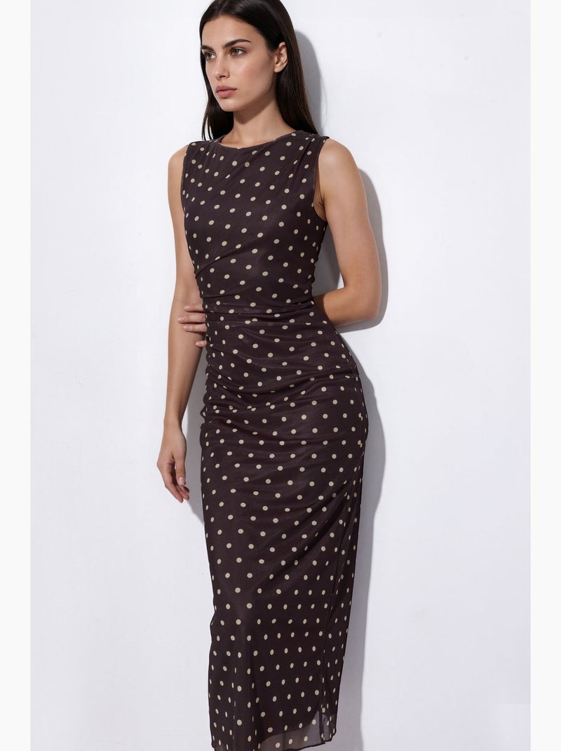Midi tule jurk met polkadots en ronde hals hiccup Donkerbruin - Kiabi