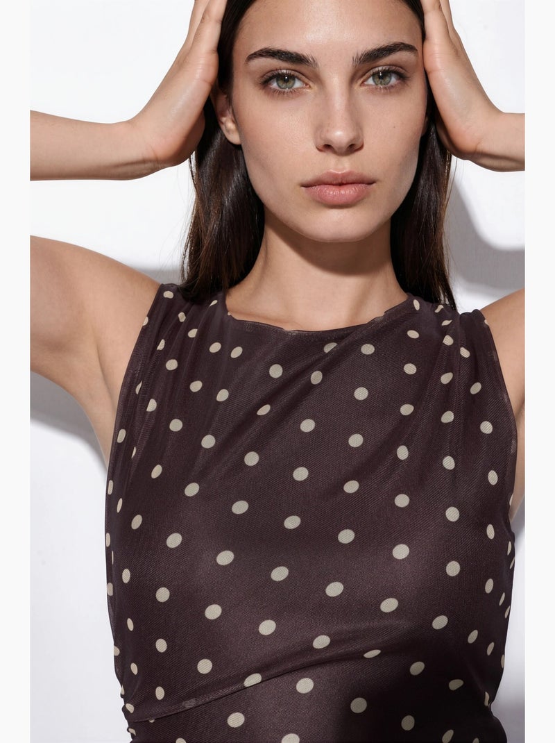 Midi tule jurk met polkadots en ronde hals hiccup Donkerbruin - Kiabi