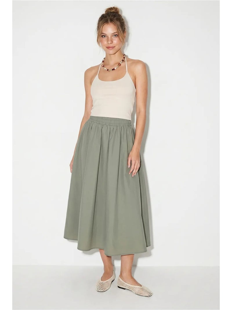 Midirok van katoenen poplin met hoge taille lucci Kaki - Kiabi
