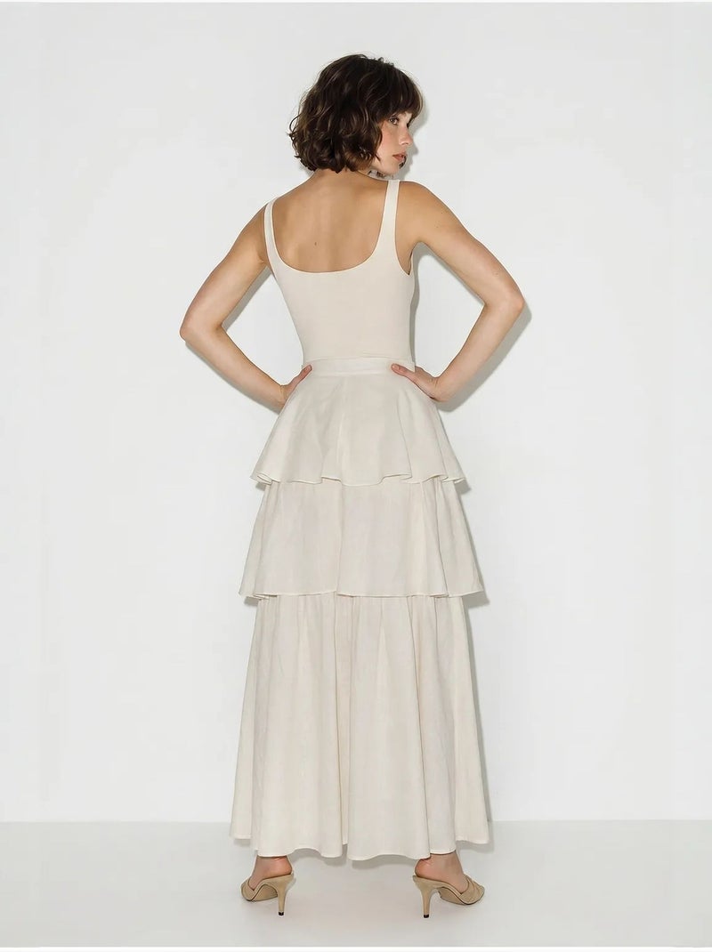 Midirok van katoenpopeline met hoge taille lucci Crème - Kiabi