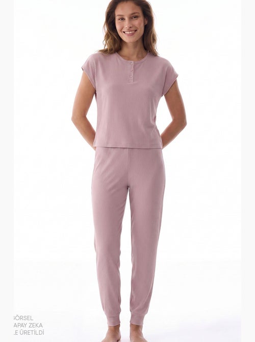 Midnight geribd pyjamaset met korte mouwen penti - Kiabi Midnight geribd pyjamaset met korte mouwen penti - Kiabi