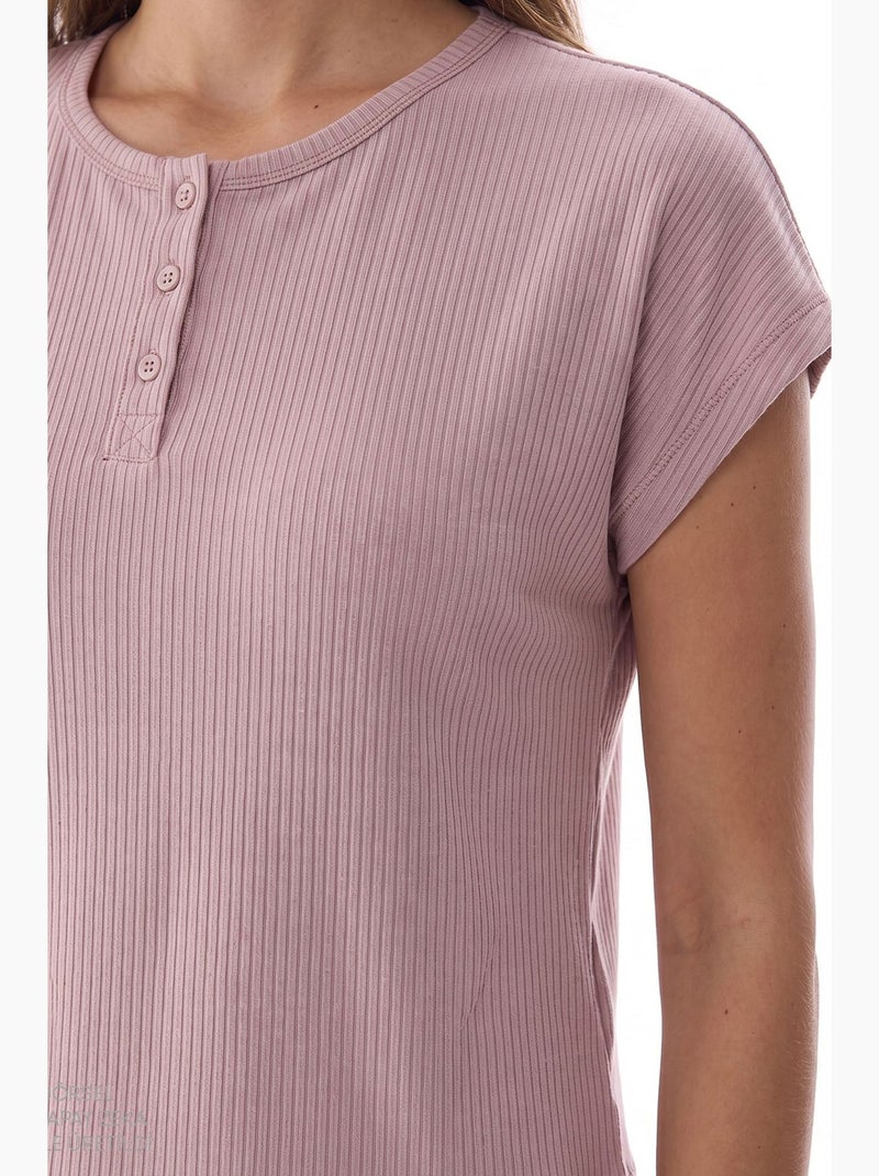 Midnight geribd pyjamaset met korte mouwen penti Mauve - Kiabi
