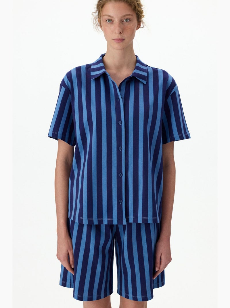 Midnight gestreepte pyjamaset met kortemouwenhemd en short penti Marineblauw - Kiabi