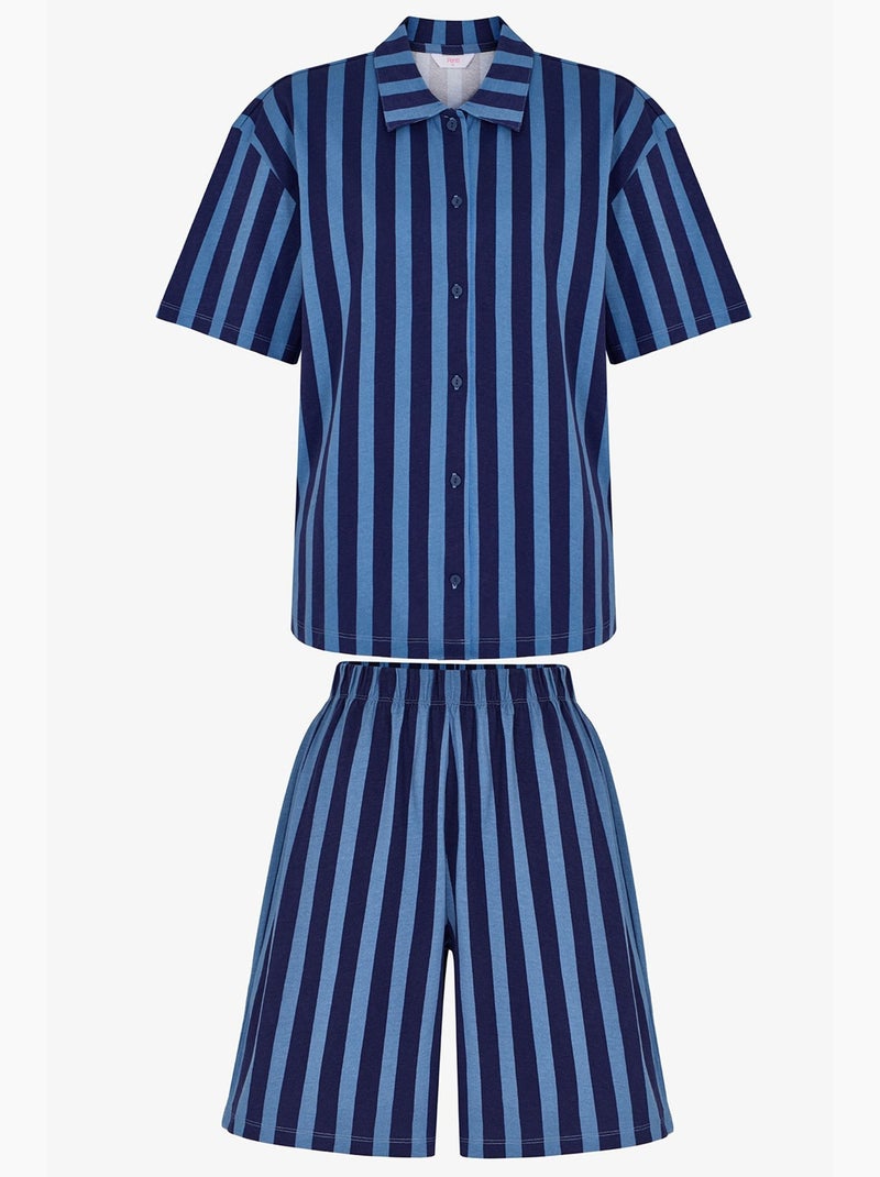 Midnight gestreepte pyjamaset met kortemouwenhemd en short penti Marineblauw - Kiabi