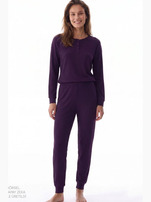 Midnight mood geribbelde pyjamaset met lange mouwen penti - Kiabi Midnight mood geribbelde pyjamaset met lange mouwen penti - Kiabi