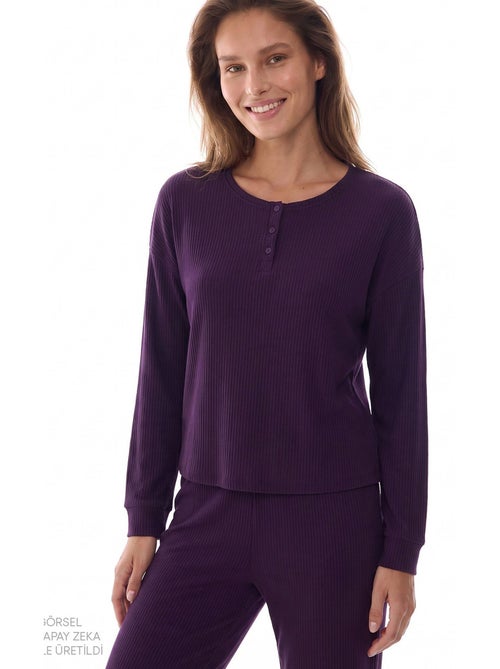Midnight mood geribbelde pyjamaset met lange mouwen penti - Kiabi Midnight mood geribbelde pyjamaset met lange mouwen penti - Kiabi