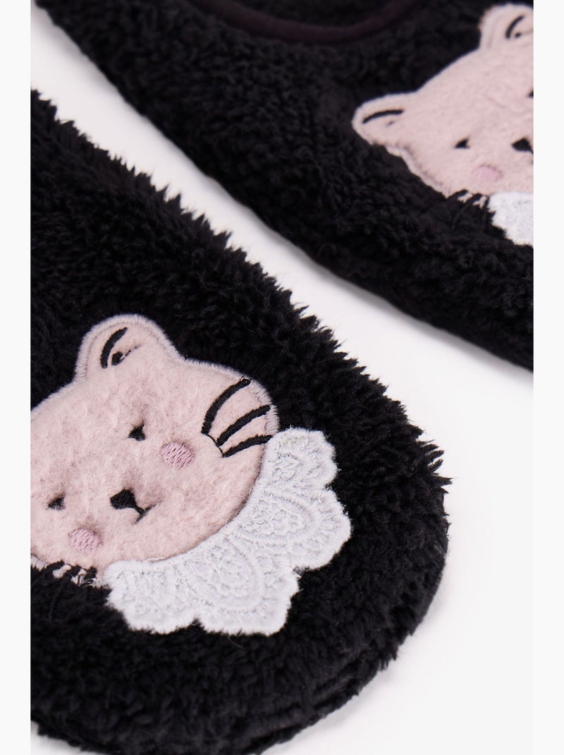 Midnight mood pantoffelsokken met kattenprint penti Zwart - Kiabi