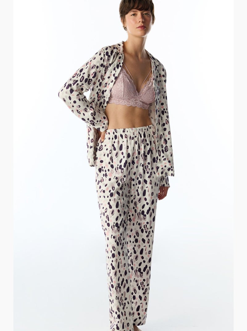 Midnight mood pyjamaset met hemd en lange broek penti Wit - Kiabi