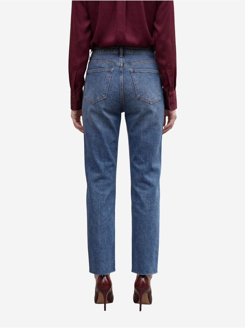 Mijn mode hoge taille, enkellange, rechte pijpen, spijkerbroek met zakken my fashion Blauw - Kiabi