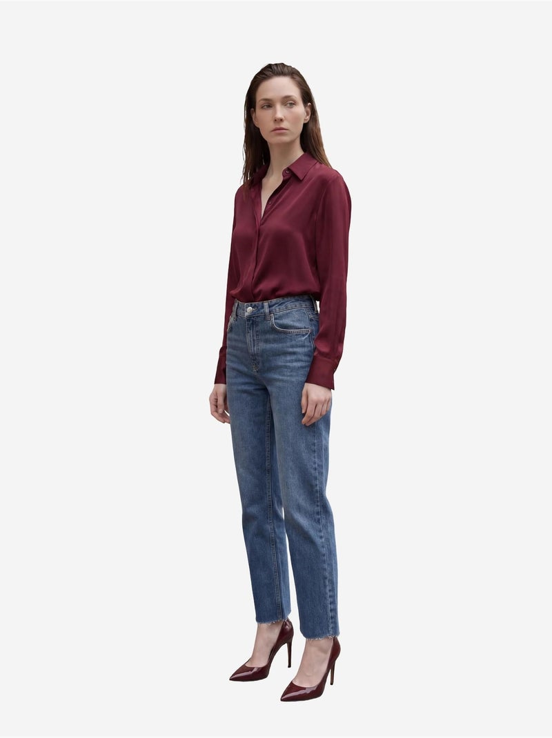 Mijn mode hoge taille, enkellange, rechte pijpen, spijkerbroek met zakken my fashion Blauw - Kiabi