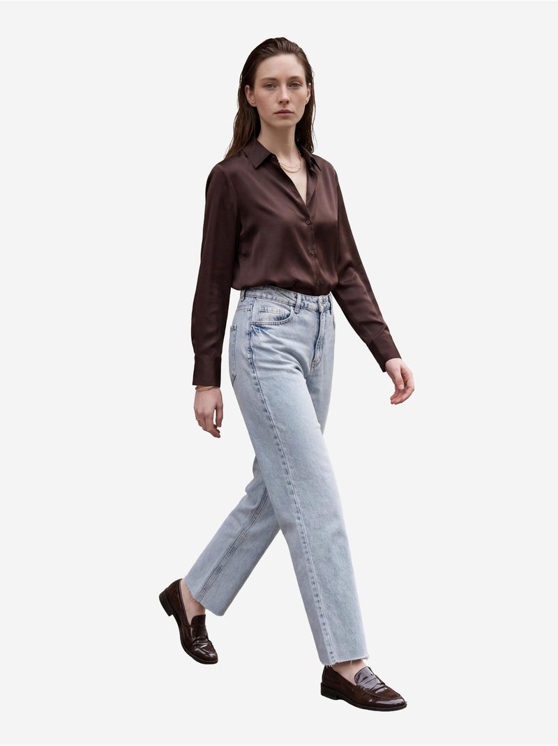 Mijn mode hoge taille, enkellange, rechte pijpen, spijkerbroek met zakken my fashion Lichtblauw - Kiabi