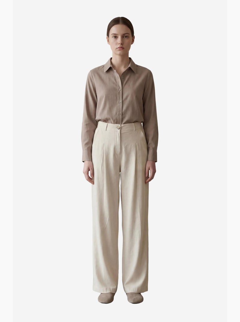 Mijn mode hoge taille geplooide wijde pijpen broek my fashion Crème - Kiabi