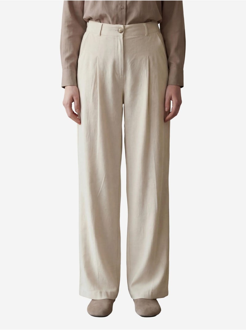 Mijn mode hoge taille geplooide wijde pijpen broek my fashion Crème - Kiabi