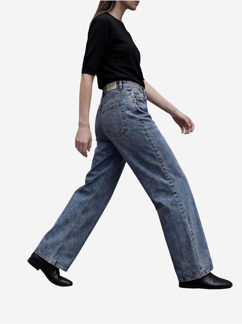 Mijn mode hoge taille, wijde pijpen, spijkerbroek met zakken my fashion Donkerblauw - Kiabi