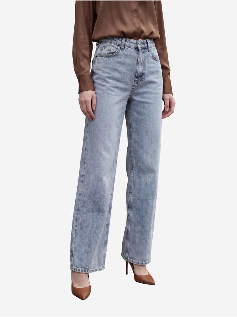 Mijn mode hoge taille, wijde pijpen, spijkerbroek met zakken my fashion Lichtblauw - Kiabi