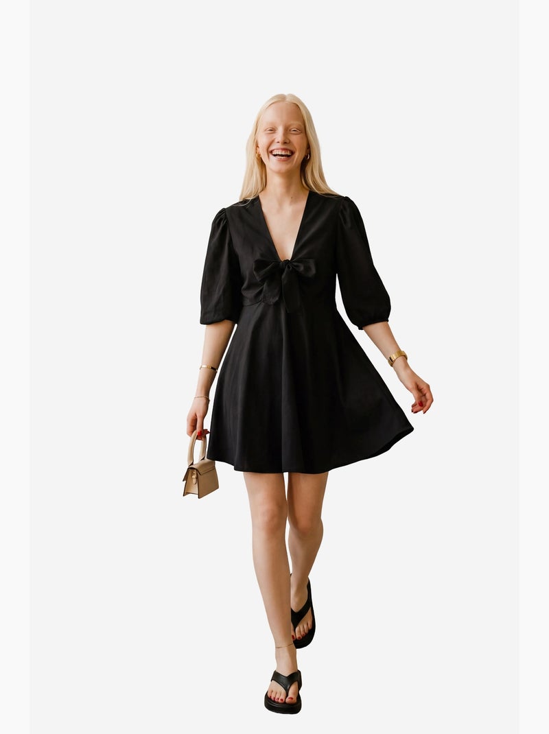 Mijn mode v-hals mini-jurk met strikdetail my fashion Zwart - Kiabi