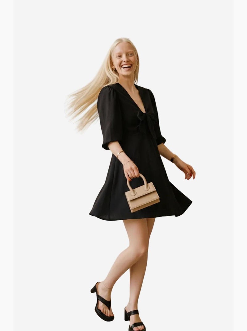 Mijn mode v-hals mini-jurk met strikdetail my fashion Zwart - Kiabi
