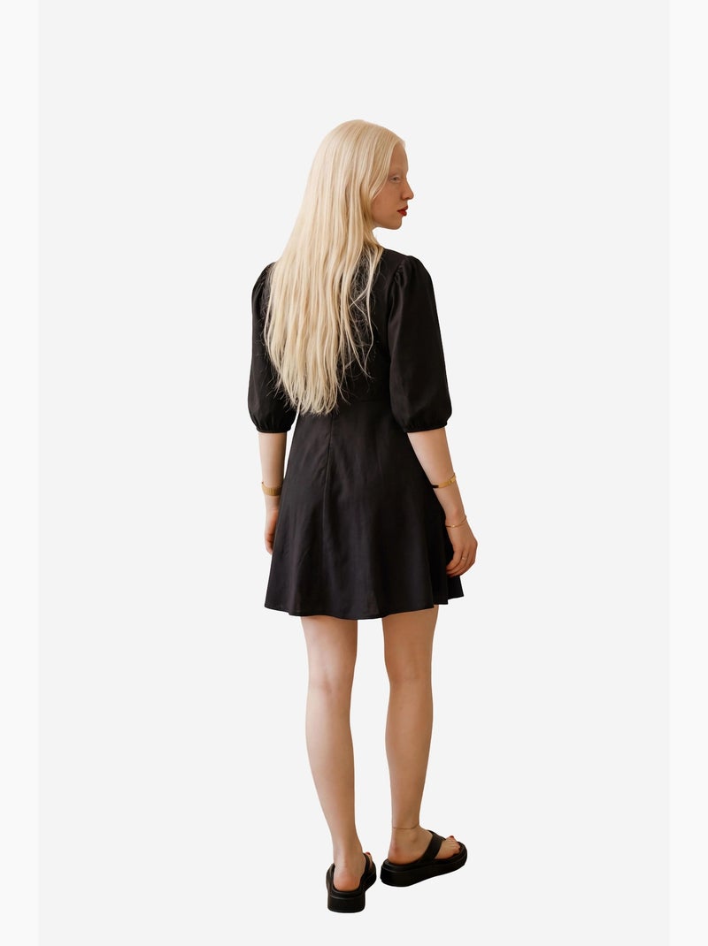 Mijn mode v-hals mini-jurk met strikdetail my fashion Zwart - Kiabi